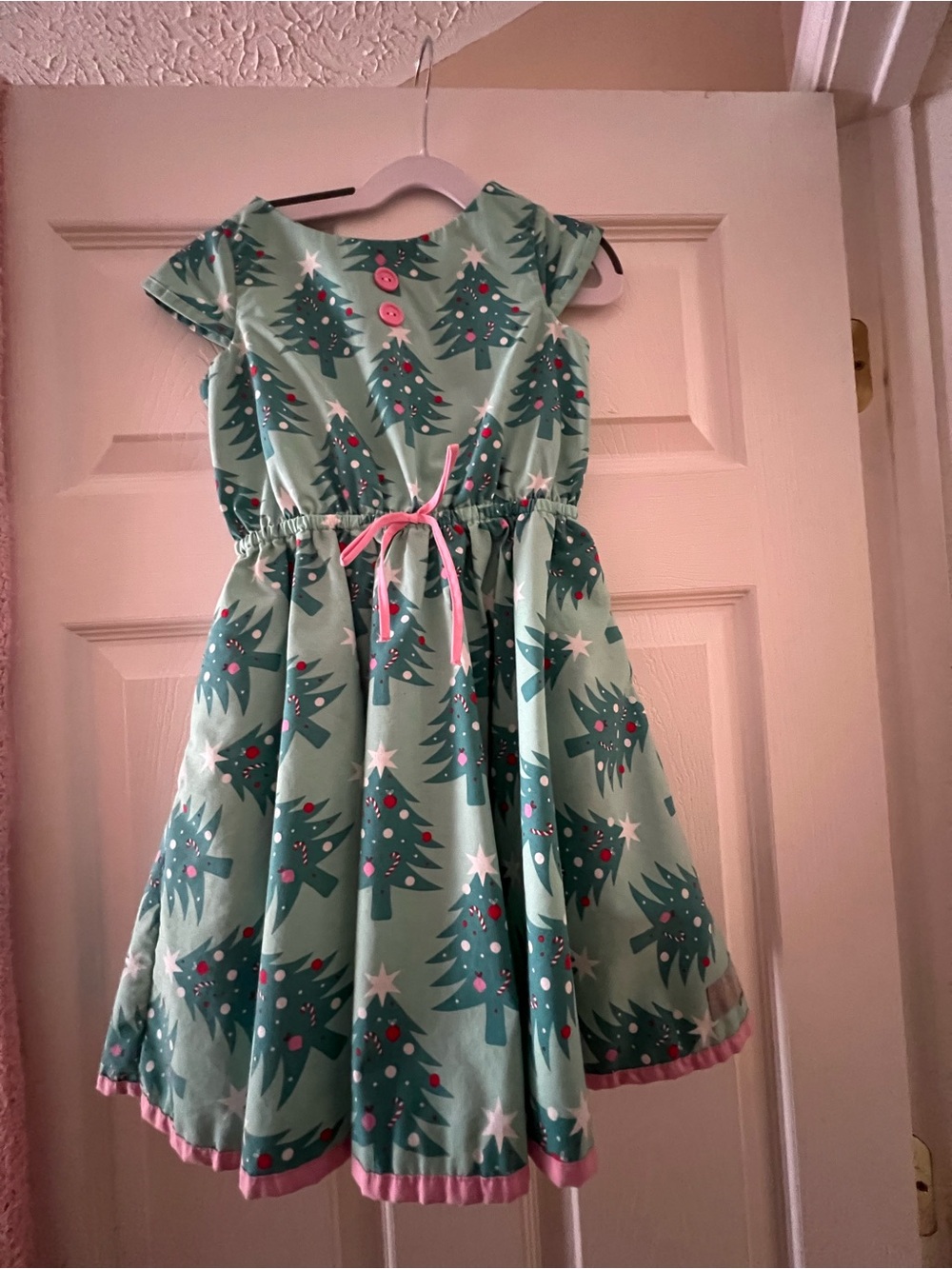 Eleanor Rose Mint Green Christmas Tree Dress with Pink Accents
